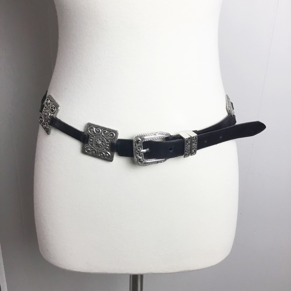 Vintage Brighton Black Leather & Silver Belt Size M/L 32